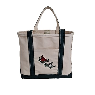 #ad Vintage LL Bean Boat Tote Bag Canvas Grandma 90s Embroidered Birds Shoulder Bag