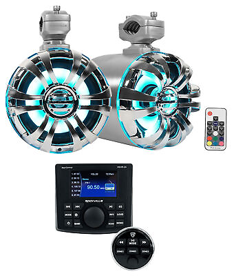 #ad Rockville RGHR ZA 4 Zone Marine Bluetooth Stereo 2 6.5quot; LED Wakeboard Speakers