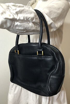 #ad Valerie Stevens Black Leather Satchel Purse Double Handle Zip Around Clean
