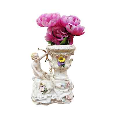 #ad Vintage Wales of Japan Bisque Cupid Cherub Angel Vase