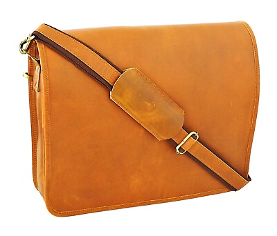 #ad Vintage Leather Tan Brown Men#x27;s Full Flap Messenger Laptop Bag for Office 16quot;