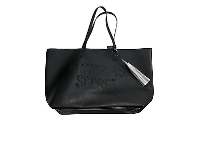 #ad NWT Victoria Secret Black Leather Laser Cut VS Logo Weekender Large Tote Bag