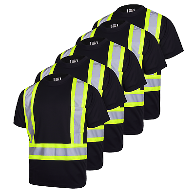 #ad 5 pack Hi Vis Black Shirt Reflective Safety Short Sleeve HIGH VISIBILITY