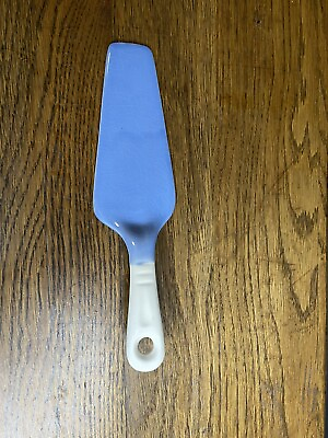 #ad Vintage Harker Pottery USA Pie Cake Pastry Server Blue 9 1 2 inches long