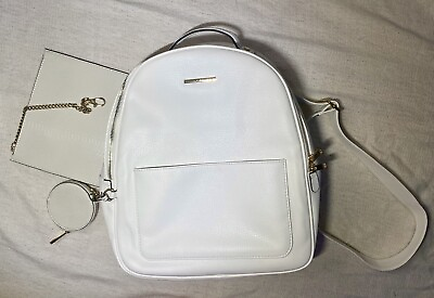#ad Aldo White Faux Leather Backpack Women With Large File Holder Circle Keychain