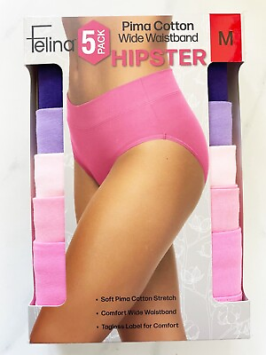 #ad Felina Hipster Pima Cotton Wide Waistband purple size M 10 12 5 pack NWT