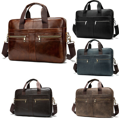 #ad New Men 100% Genuine Business Briefcase Leather Handbags Laptop Shoulder Bag
