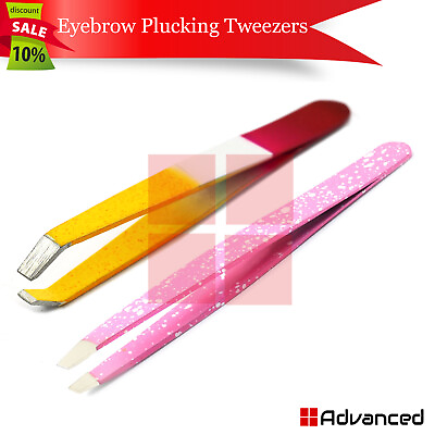 #ad 2Pcs Eyebrow Plucking Tweezers Plucking Makeup Beauty Hair Removal Slanted Tip