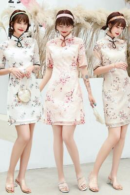 #ad Women Spring Summer Chiffon Dress Mini Cheongsam Chinese Qipao Dress Retro 3XL