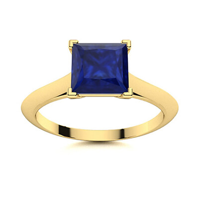#ad Four Prong Set Square Natural Blue Sapphire 10k Yellow Gold Solitaire Ring