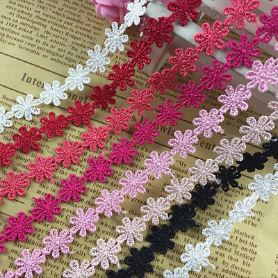 #ad 5Yards Embroidered Flower Lace Trim Ribbon Clothing Wedding Dress Sewing Craft