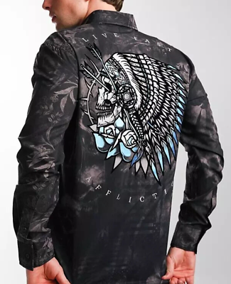 #ad AFFLICTION Men#x27;s BILLOWS Long Sleeve Woven Shirt SMALL 30% OFF RETAIL Rare NWT