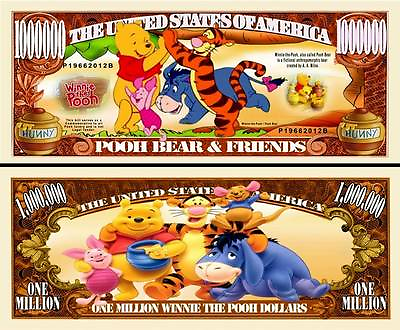 #ad Winnie the Pooh Bear Million Dollar Bill Funny Money Novelty Note FREE SLEEVE