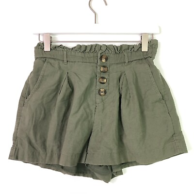 #ad American eagle paper bag high rise shorts olive green size small elastic waist