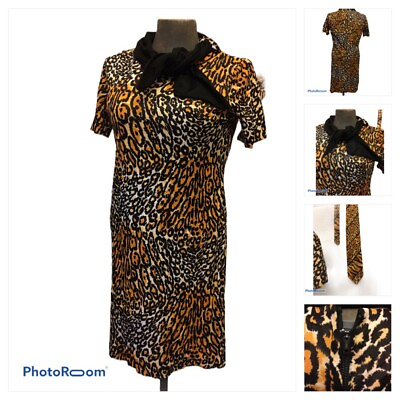 #ad Vtg 60s Fun Leopard Animal Print Dress M Synthetic Coed Zipper Scarf Mens Tie