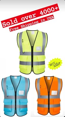 #ad Safety Vest with High Visibility Reflective Stripes W Pockets 3 Colors