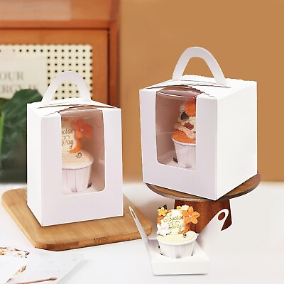 #ad 10 Count White Single Cupcakes Box 3.6x3.6 Individual Cupcake Boxes w Window