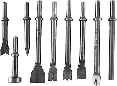 #ad 9Pcs Pneumatic Air Hammer Punch Chipping Bits Tool Chisel 0.39In Shank Tool Set