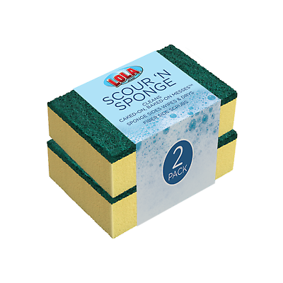 #ad LOLA Pot Brite Scour N#x27; Sponge Dual Sided Fiber Non Scratch Scrub Pad 2 Pack