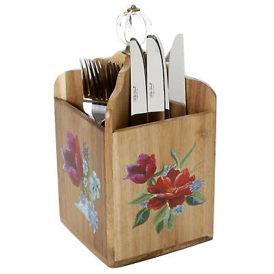 #ad The Pioneer Woman Spring Bouquet 4 Section Acacia Wood Utensil Holder，US