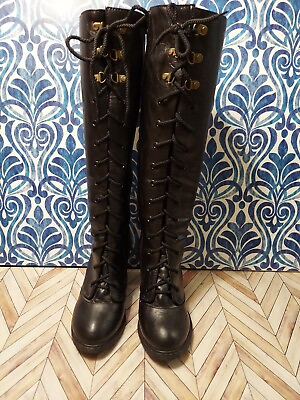 #ad Black Knee High Faux Leather Boots size 37