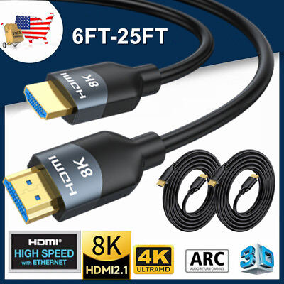 #ad 3FT 6FT 10FT 15FT 25FT 8K 4K HDMI CABLE UHD High Speed Ethernet 2.0 2.1 Cord DT