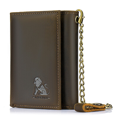 #ad BAIGIO Men Wallet with Chain Genuine Leather RFID Blocking Trifold Men#x27;s Wallet