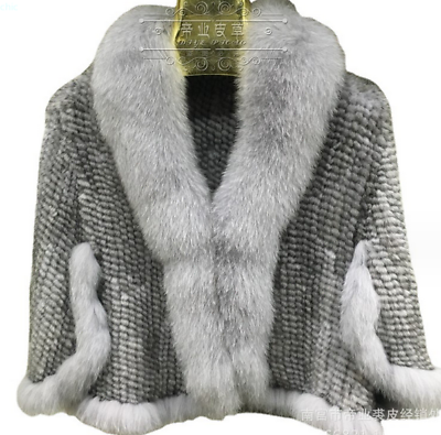 #ad Lady Soft Mink Fur Knit Cloak Fur Collar Coat Poncho Wraps Fashion Cape Tops