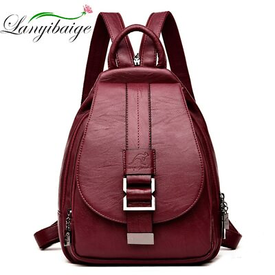 Women Leather Backpacks Female School Bag Travel Back Bag Retro Bagpack $49.77