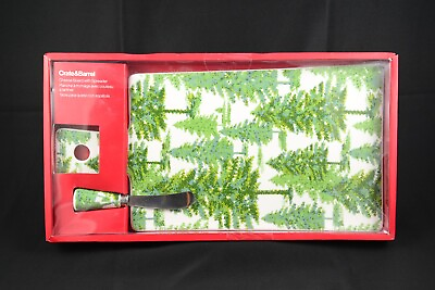 #ad Crate amp; Barrel Evergreen Trees Porcelain Cheese Board w Spreader New In Package
