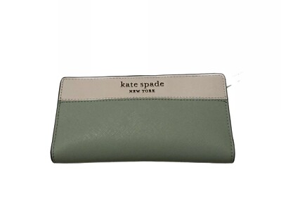 #ad KATE SPADE Leather Mint Green Bifold Slim Large Wallet NWT