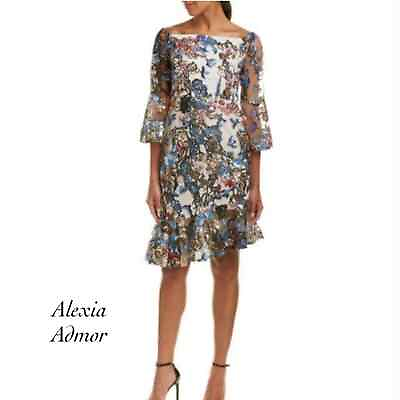 #ad Alexia Admor Flower Sequin Off Shoulder Asymmetrical Dress NWT Size 4