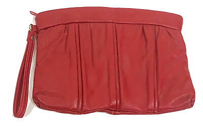 Vintage Purse Clutch Wristlet Red Faux Leather Zip $14.39