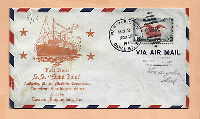 #ad S.S. SAINT JOHN FIRST CRUISE MAY 31941 NEW YORK MARINDALE NAVAL COVER