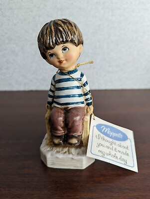 #ad Vintage Moppets Boy Figurine Seated on Box Porcelain 1971 Fran Mar Gorham