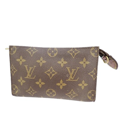 #ad LOUIS VUITTON LV Logo Bucket PM Pouch Bag Monogram Leather Brown Gold 02YA435