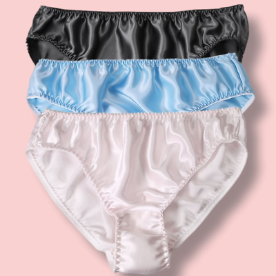 #ad 3 Pairs Womens Panties 100% Silk Knickers Pink Blue Gray Thin Underwear M L XL