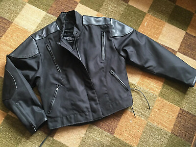 #ad Unik Leather Apparel Motorcycle Jacket Black Large Leather Accents Quilted Liner