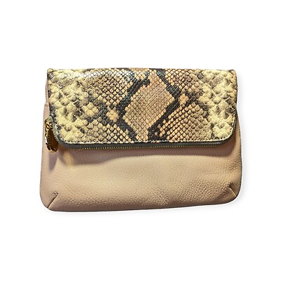 #ad Pink Python Embossed Leather Clutch Convertible Clean No Strap
