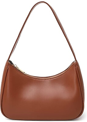 Hobo Handbag Small Purse with Zipper PU Leather Brown