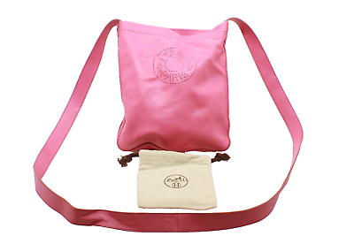 #ad 🔥 HERMES Punching logo Crude Crossbody Pochette Shoulder Bag Leather Pink 🔥