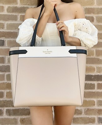 Kate Spade Staci Laptop Tote Large Shoulder Bag Warm Beige Leather Handbag $148.00