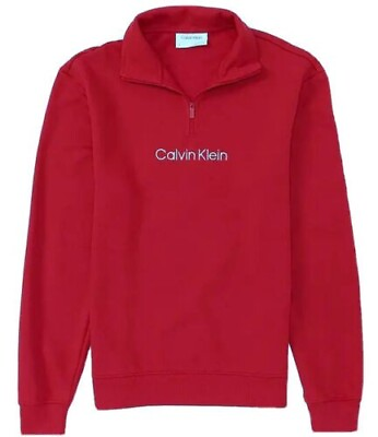 #ad Calvin Klein Men Relaxed French Terry 1 4 Zip Logo Sweatshirt Chili Pepper L