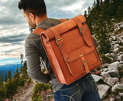 #ad Vintage Leather Backpack Laptop Satchel Handcrafted Laptop Bag for Men 17quot; New