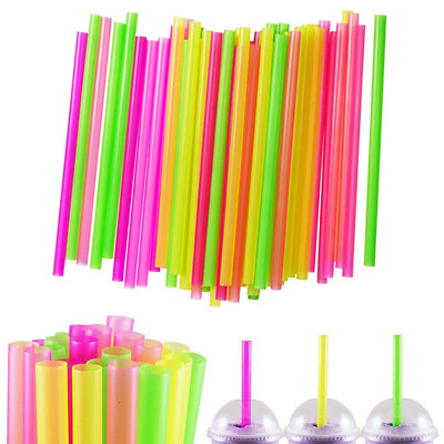 #ad 100 Pcs Neon Drinking Straws Smoothie Milkshake Tea Large Plastic Jumbo Party
