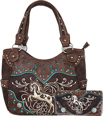 #ad Tooled Leather Laser Cut Western Style Horse Cowgirl Purse Country Totes Women H