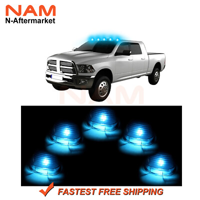 #ad 5X SMOKE LENS ROOF CAB MARKER LIGHTS ICE BLUE LED BULB FOR FORD PICKUP TRUCK