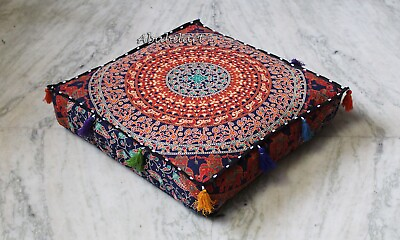 #ad 16X4quot; Indian Handmade Cotton Square Box Cushion Cover Boho Floor Decor Pillow