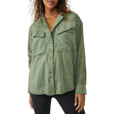 #ad We The Free Womens Silver Lining Cotton Collared Button Down Top Shirt BHFO 6881
