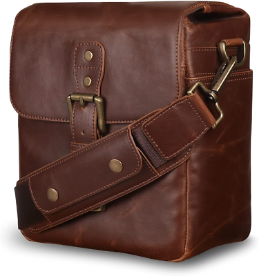 #ad Leather Camera Messenger Bag